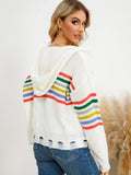 Drawstring Striped Dropped Shoulder Hooded Cardigan