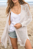 Openwork Side Slit Open Front Long Sleeve Cardigan