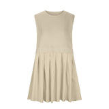 Pleated Round Neck Sleeveless Mini Dress