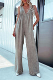 V-Neck Wide Leg Denim Jumpsuit