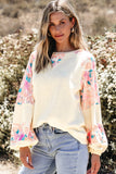 Printed Round Neck Balloon Sleeve Sweatshirt