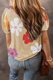 Flower Round Neck Short Sleeve Blouse