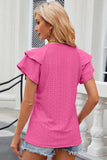 Eyelet Notched Flutter Sleeve T-Shirt