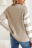 Cable-Knit Color Block Round Neck Sweater