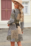 Leopard Surplice Neck Flounce Sleeve Dress