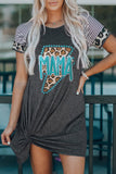 MAMA Leopard Graphic Raglan Sleeve Twisted Dress