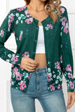 Woven Right Floral Button Front Round Neck Cardigan