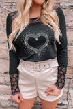 Heart Graphic Openwork Round Neck Blouse