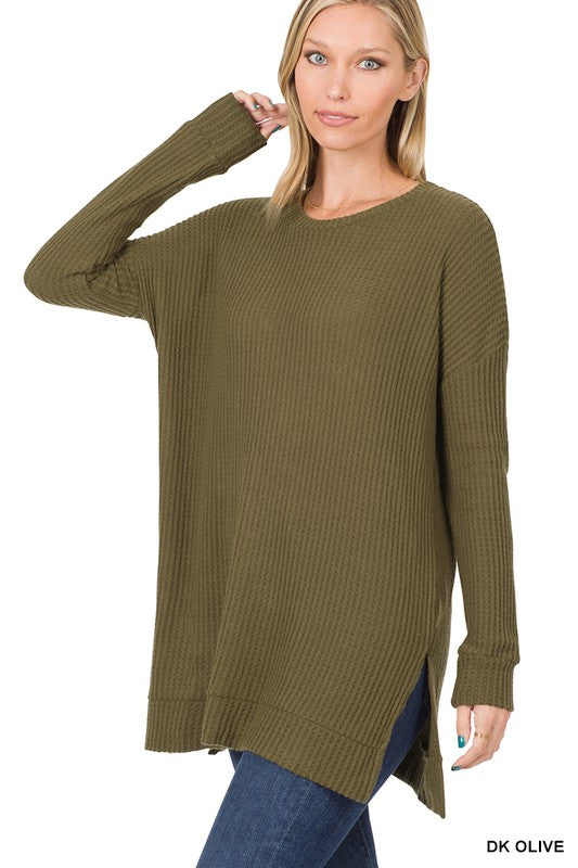 BRUSHED THERMAL WAFFLE ROUND NECK SWUNIC