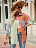 Color Block Button Up Collared Neck Shirt