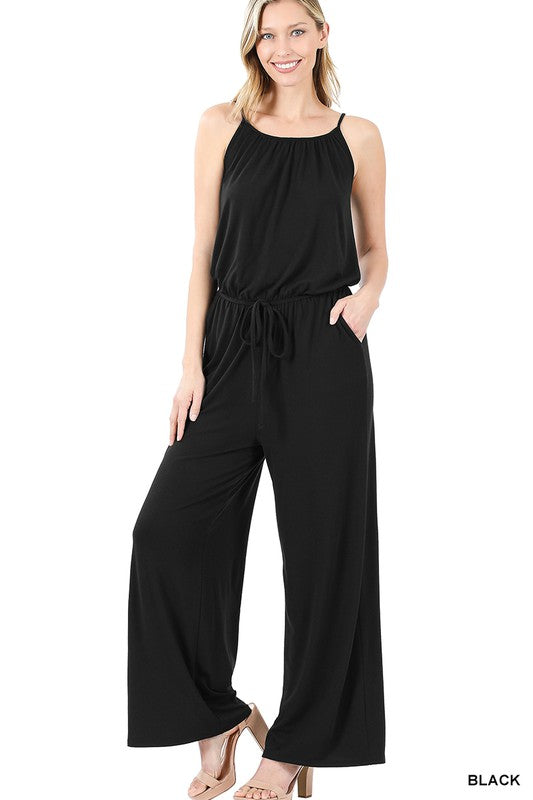 DS  FINAL SALE SPAGHETTI STRAP JUMPSUIT WITH POCKET