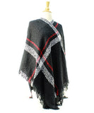 DS Plaid Checker Woven Shawl Poncho