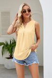 Notched Neck Curved Hem Eyelet Tank