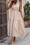 Decorative Button Notched Tiered Dress