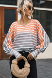 Pocketed Striped Round Neck Batwing Sleeve T-Shirt