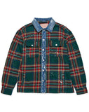 DS UNISEX FLANNEL SHACKET WITH DENIM CONTRAST