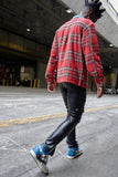 DS UNISEX FLANNEL SHACKET WITH DENIM CONTRAST