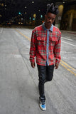 DS UNISEX FLANNEL SHACKET WITH DENIM CONTRAST