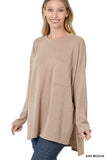FS Clearance Melange Jacquard Round Neck Hi Low Hem Top