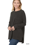 MELANGE JACQUARD ROUND NECK HI LOW HEM TOP