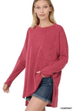 MELANGE JACQUARD ROUND NECK HI LOW HEM TOP