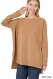 MELANGE JACQUARD ROUND NECK HI LOW HEM TOP