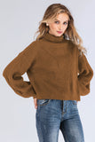 Double Take Turtleneck Rib-Knit Dropped Shoulder Sweater
