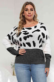 Plus Size Leopard Round Neck Long Sleeve Sweater