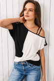 Contrast Twisted Asymmetrical Neck Top