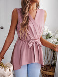 Tie Waist Surplice Neck Sleeveless Top