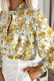 Ruffled Smocked Floral Lantern Sleeve Shirt
