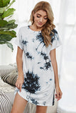 Tie-Dye Round Neck Tee Dress with Pockets