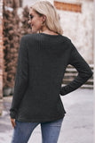 Ribbed Round Neck Buttoned Long Sleeve Tee