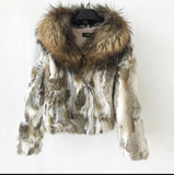 Natural Rabbit fur coat w/raccoon collar