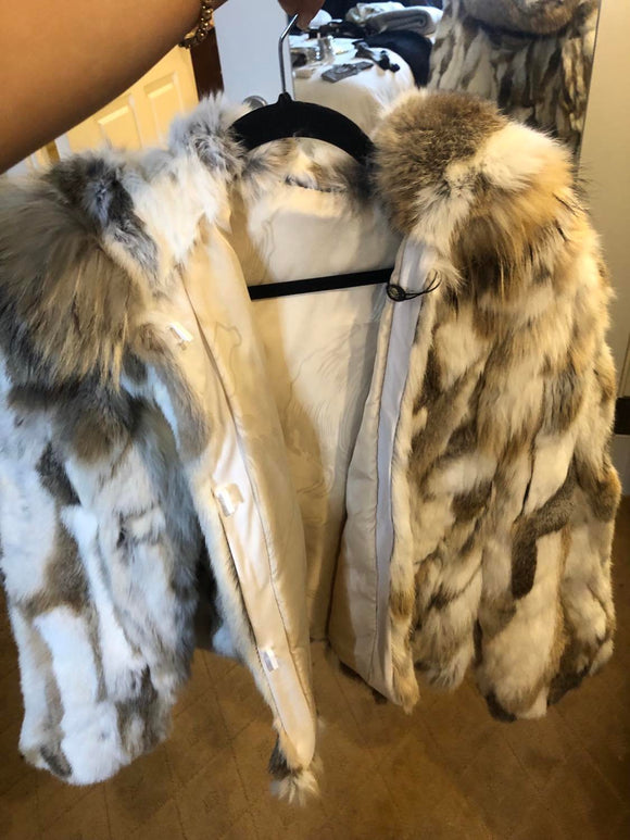 Natural fur coat with hood