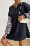 Leopard Print Sleeve Sweatshirt Dress