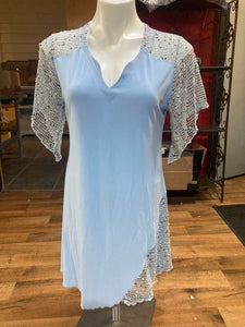 Sky blue Fish net sleeve top