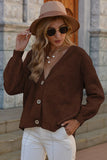 V-Neck Button-Down Dropped Shoulder Cardigan