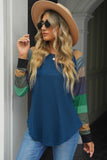 Double Take Color Block Curved Hem Long Sleeve Tee