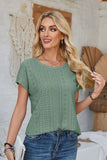 Eyelet Round Neck Rolled Short Sleeve T-Shirt