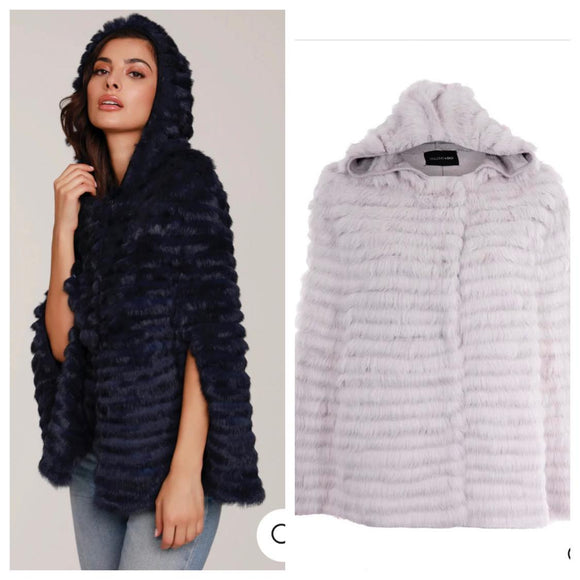 Hooded Fur Cape - Stone
