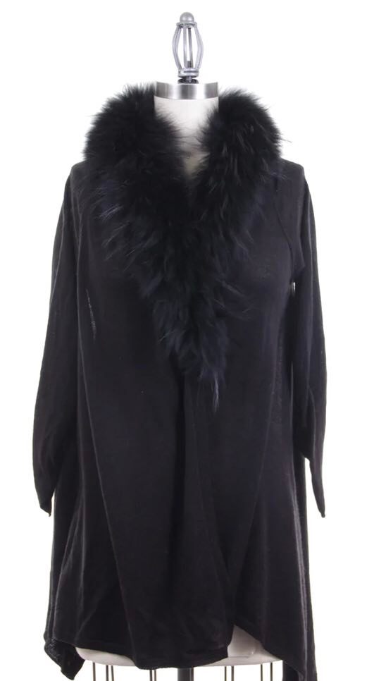 Raccoon Fur Open Cardi - Black