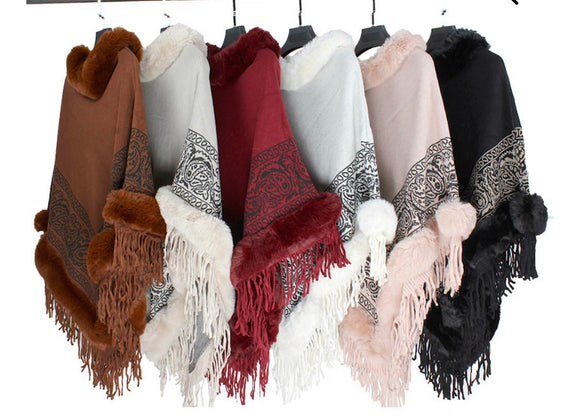Heritage Poncho Faux Fur Trim and fringe one sz $129