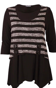 Black Melange Striped Tunic with Overlay - Magna