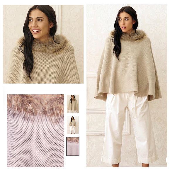 Poncho with Removable Fur Trim