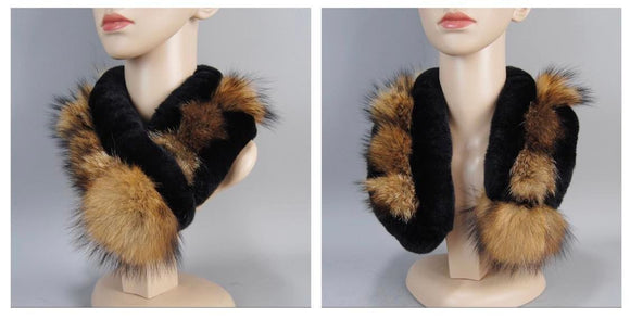 Fox/rabbit fur scarf w/ pom pull through