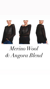 Merino Wool and Angora Blend Black Sweater