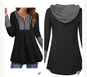 Mansion Auntie houndstooth hooded tunic