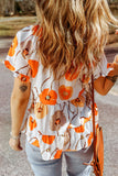 Printed Flounce Sleeve Tie-Neck Peplum Blouse
