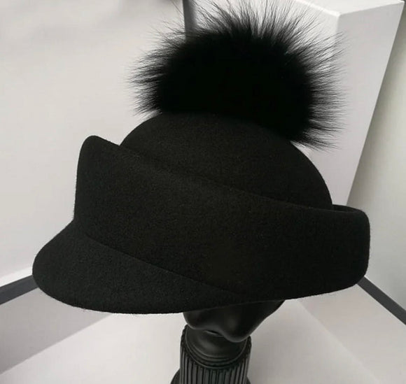 Merino Wool hat faux fur Pom $69